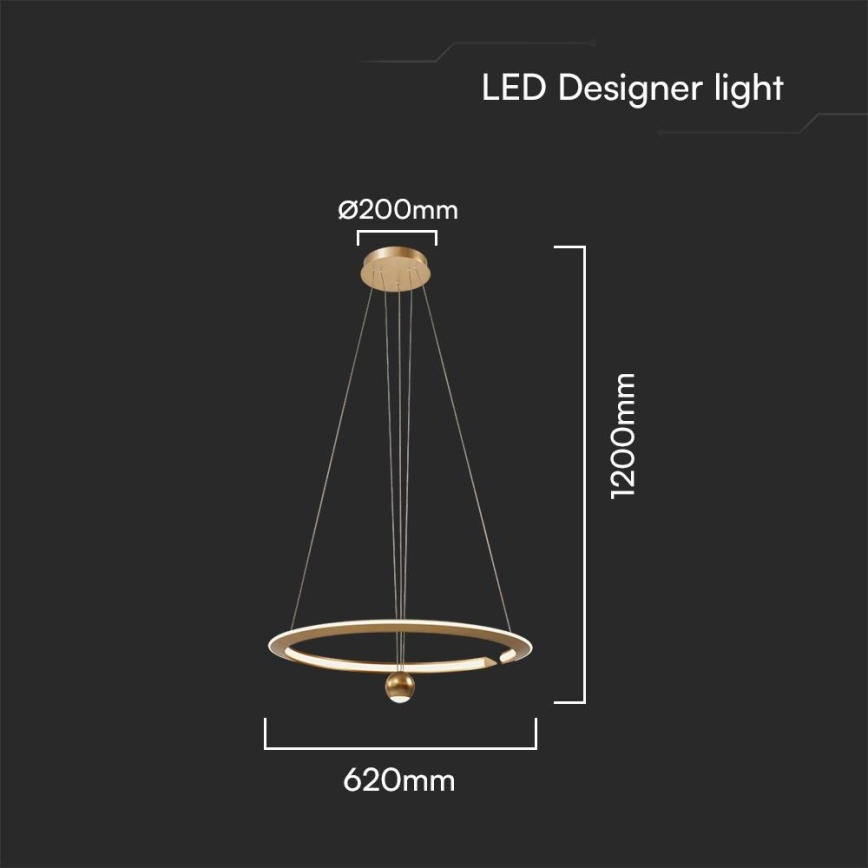 LED Lestenec na vrvici LED/45W/230V 3000K pr. 62 cm zlata