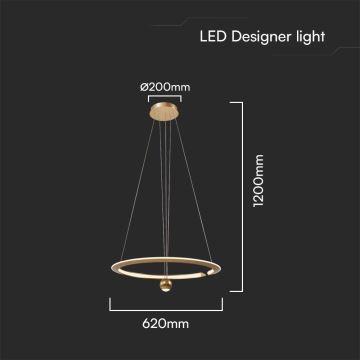 LED Lestenec na vrvici LED/45W/230V 4000K pr. 62 cm zlata