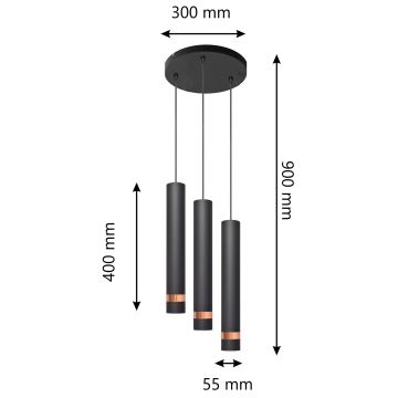 LED Lestenec na vrvici TUBA 3xGU10/6,5W/230V črn/baker