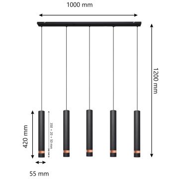 LED Lestenec na vrvici TUBA 5xGU10/6,5W/230V črna/baker