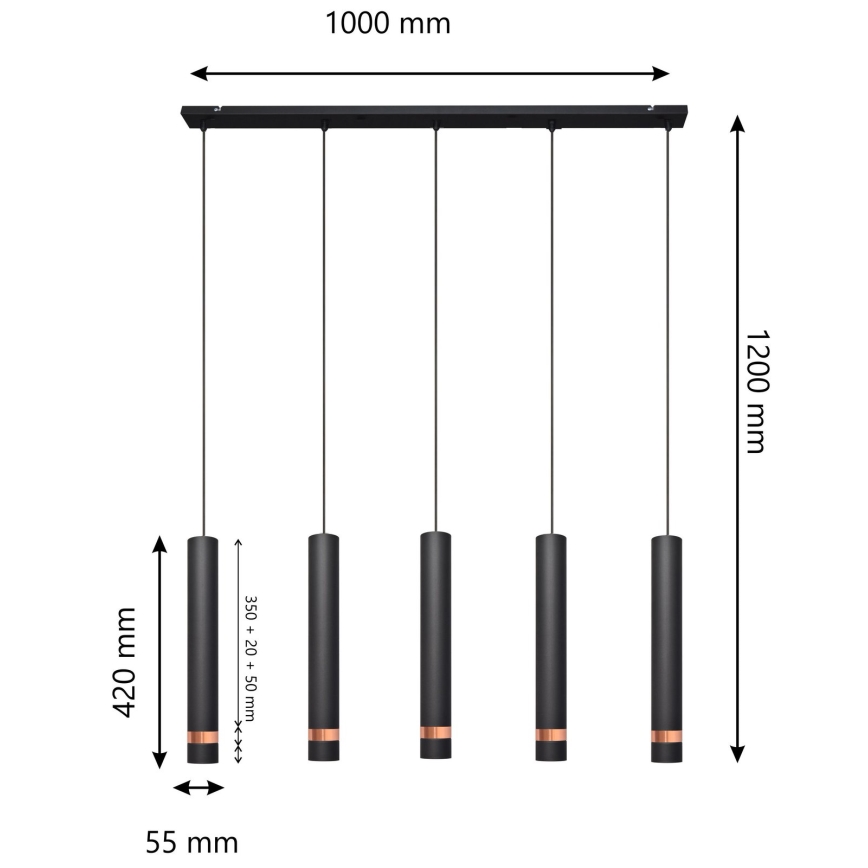 LED Lestenec na vrvici TUBA 5xGU10/6,5W/230V črna/baker