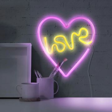 LED Neonska stenska dekoracija LOVE LED/3W/3xAA USB roza