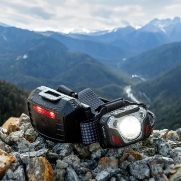 LED Zatemnitven rechargeable headlamp s senzorjem s funkcijo power bank in rdeč svetel LED/10W/5V IP44 1200 lm 23 h 4000 mAh