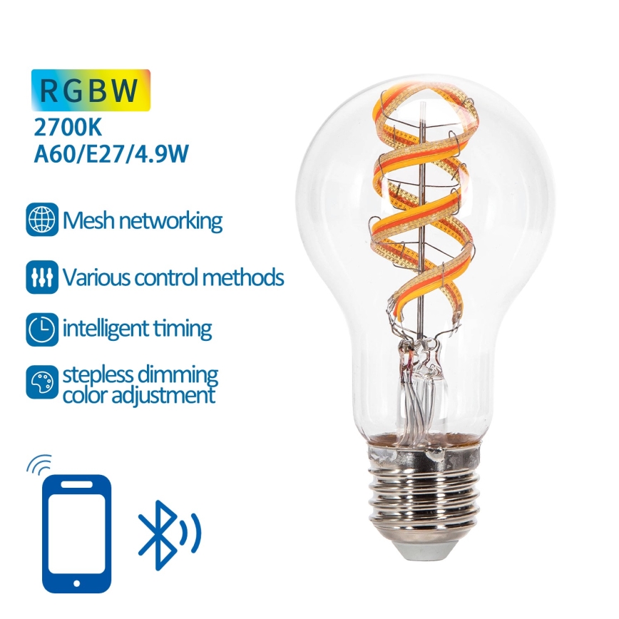 LED RGBW Žarnica FILAMENT A60 E27/4,9W/230V 2700K - Aigostar