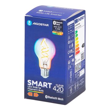 LED RGBW Žarnica FILAMENT A60 E27/4,9W/230V 2700K - Aigostar