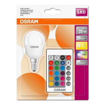 LED RGBW Zatemnitvena žarnica RETROFIT E14/4,5W/230V 2700K + Daljinski upravljalnik - Osram