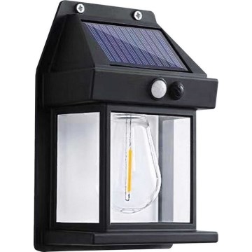 LED Solarna stenska svetilka s senzorjem LANTER LED/1W/3,7V IP44 črna