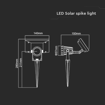 LED Solarna svetilka SPIKE LED/2W/5,5V IP65 6400K