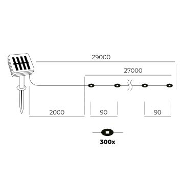 LED - Solarna veriga 300xLED/0,12W/1,2V 1xAA 27 m IP44 3000K