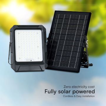 LED Solarni reflektor LED/10W/3,7V IP65 4000K črna + Daljinski upravljalnik