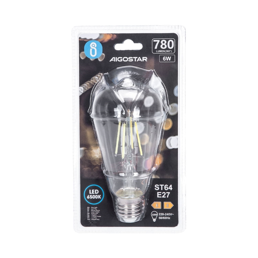 LED Žarnica FILAMENT ST64 E27/6W/230V 6500K - Aigostar