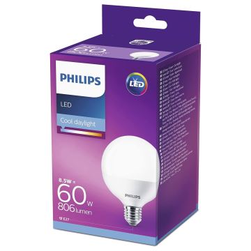 LED Žarnica Philips G95 E27/8,5W/230V 6500K