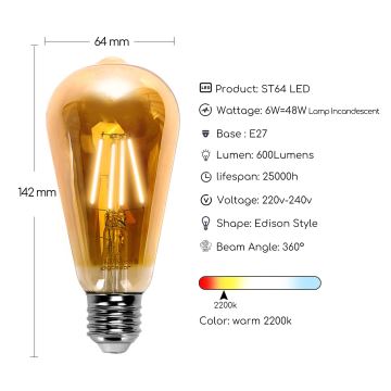 LED žarnica ST64 E27/6W/230V 2200K - Aigostar