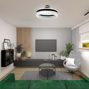 LED Zatemnitveni kristalni nadgradni lestenec LED/75W/230V 3000-6500K črna + Daljinski upravljalnik