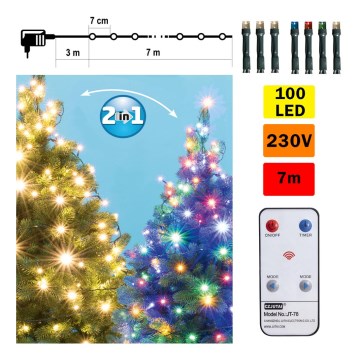 LED Zunanja božična veriga 100xLED 10m IP44 topla bela/multicolor + Daljinski upravljalnik