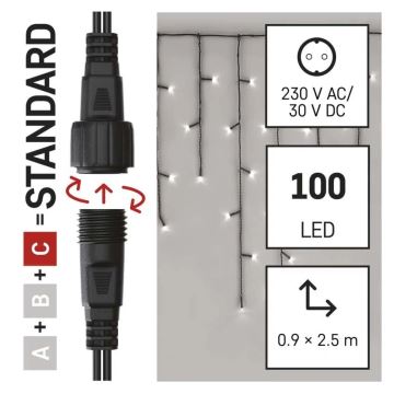 LED Zunanja božična veriga 100xLED/2,5x0,9m IP44 hladno bela