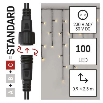 LED Zunanja božična veriga 100xLED/2,5x0,9m IP44 topla bela