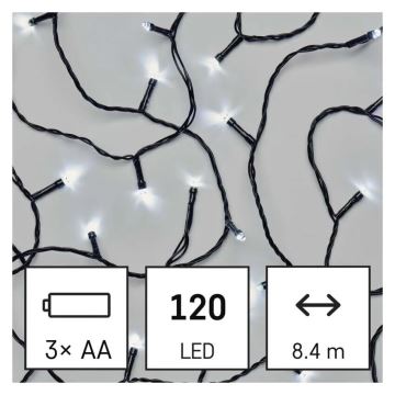 LED Zunanja božična veriga 120xLED/3xAA 8,9m IP44 hladno bela