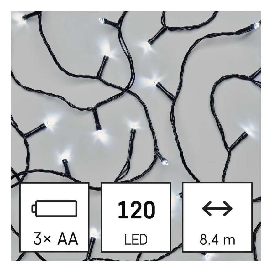 LED Zunanja božična veriga 120xLED/3xAA 8,9m IP44 hladno bela