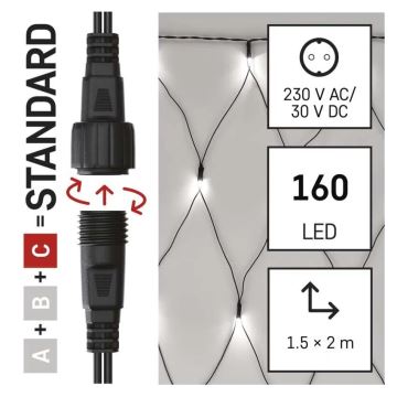 LED Zunanja božična veriga 160xLED/2x1,5m IP44 hladno bela