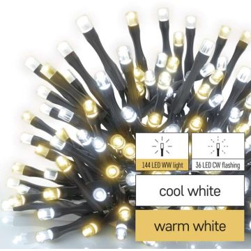 LED Zunanja božična veriga 180xLED/2 funkcij 23m IP44 topla/hladna bela