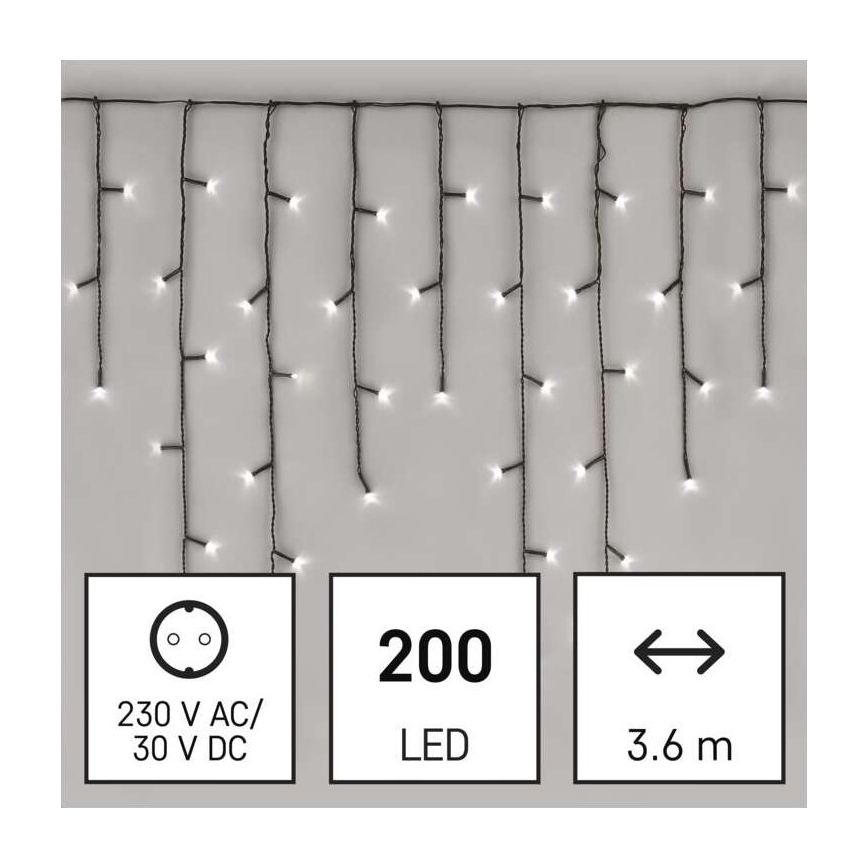 LED Zunanja božična veriga 200xLED/8 načinov 8,6m IP44 hladna bela