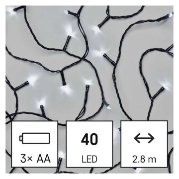 LED Zunanja božična veriga 40xLED/3xAA 3,3m IP44 hladno bela