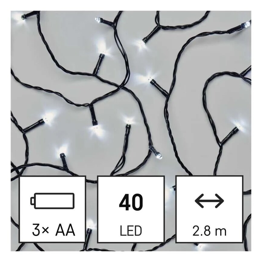 LED Zunanja božična veriga 40xLED/3xAA 3,3m IP44 hladno bela