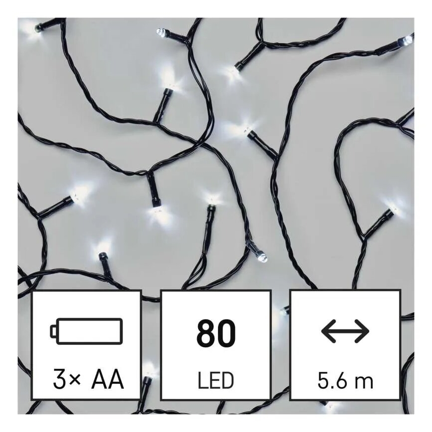 LED Zunanja božična veriga 80xLED/3xAA 6,1m IP44 hladno bela