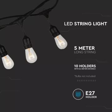 LED Zunanja svetlobna veriga STRING 5m 10xE27/40W/230V IP54