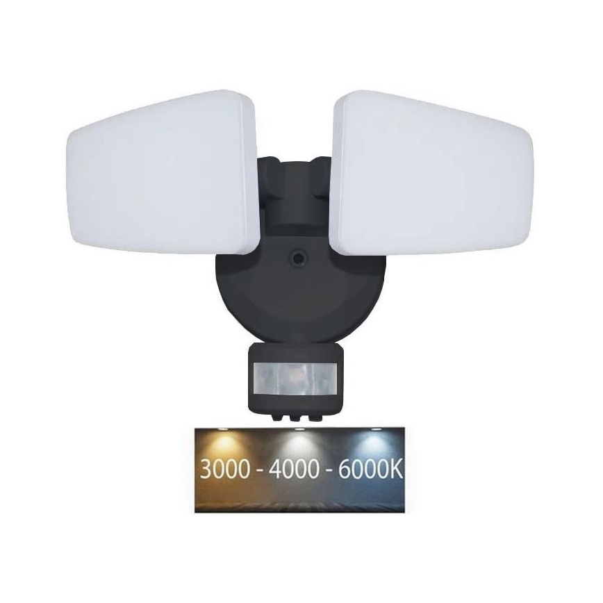 LED Zunanji reflektor s senzorjem LED/24W/230V 3000/4000/6000K IP54 črna