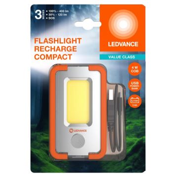 Ledvance - LED Polnilna baterijska svetilka s power bankom FLASHLIGHT LED/4W/5V 3000mAh IPX2