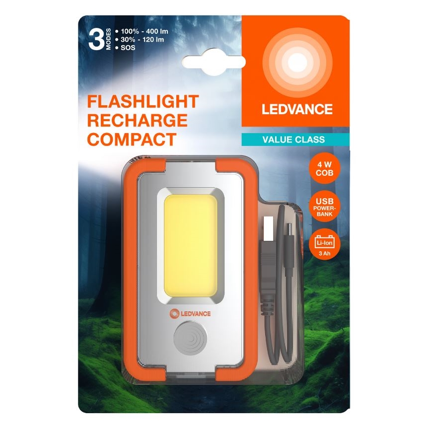 Ledvance - LED Polnilna baterijska svetilka s power bankom FLASHLIGHT LED/4W/5V 3000mAh IPX2