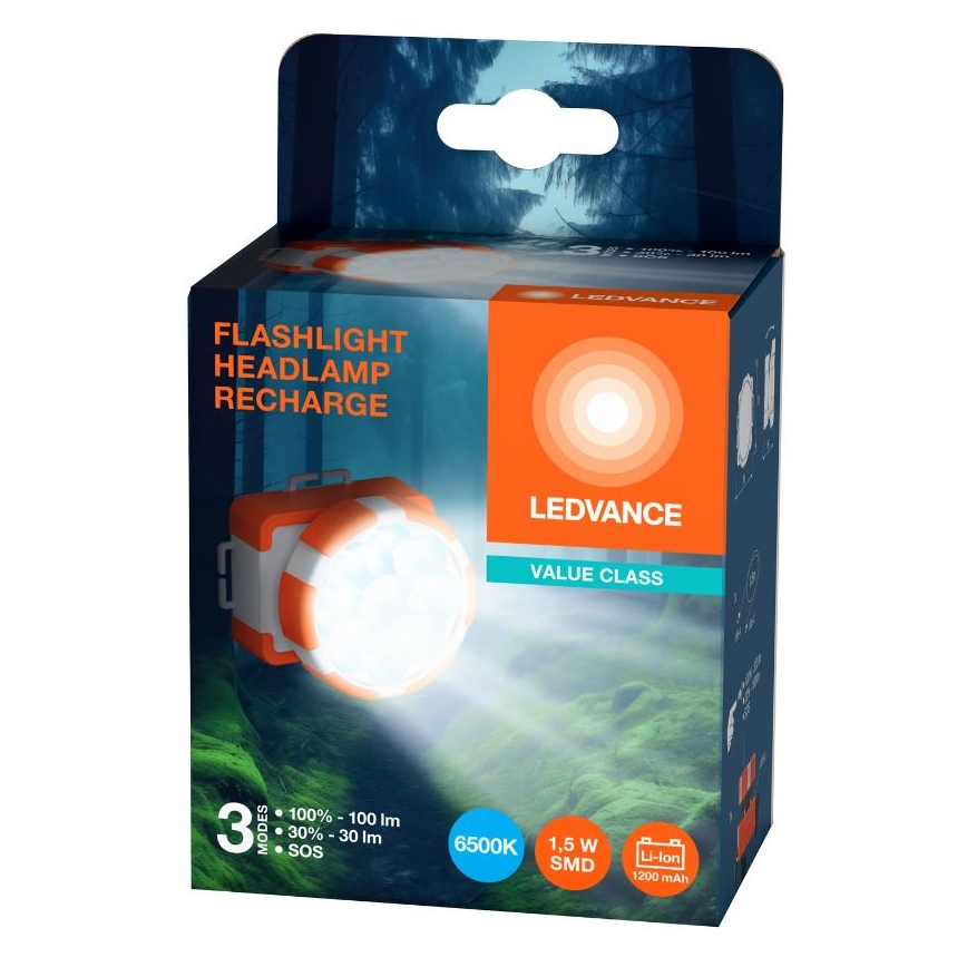 Ledvance - LED Polnilna naglavna svetilka FLASHLIGHT LED/1,5W/5V 1200mAh