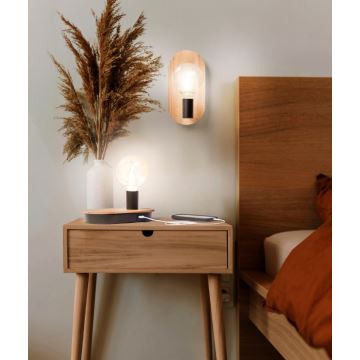 Ledvance - Namizna svetilka na dotik z USB priključkom DECOR WOOD 1xE27/8W/230V guma fig