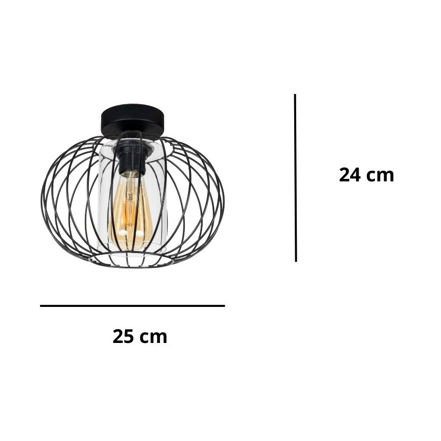 Lestenec CORRINI 1xE27/60W/230V pr. 25 cm črna/prozorna