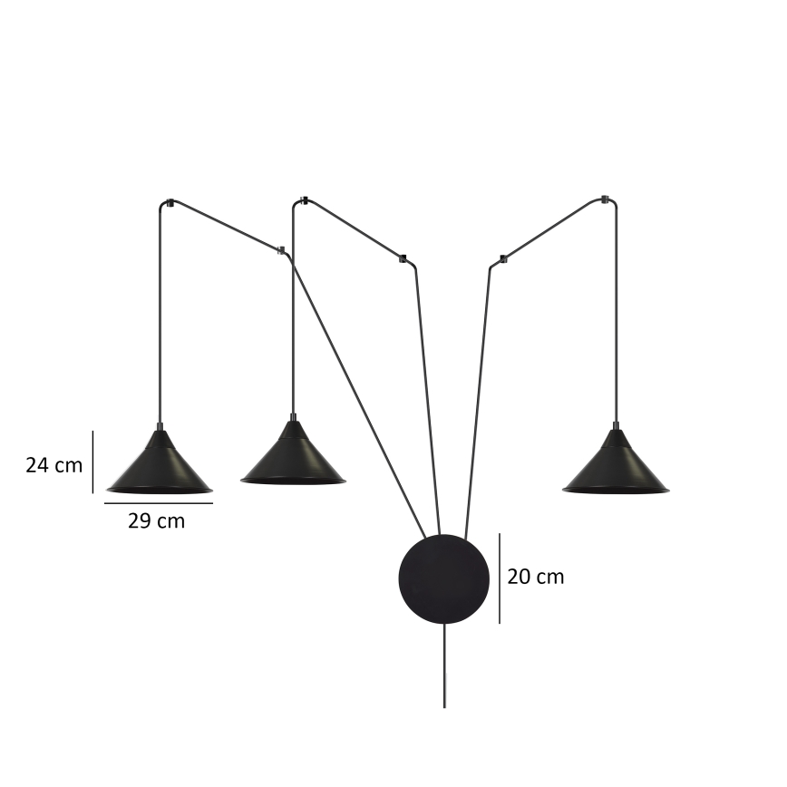 Lestenec na vrvici ABRAMO 3xE27/15W/230V črna