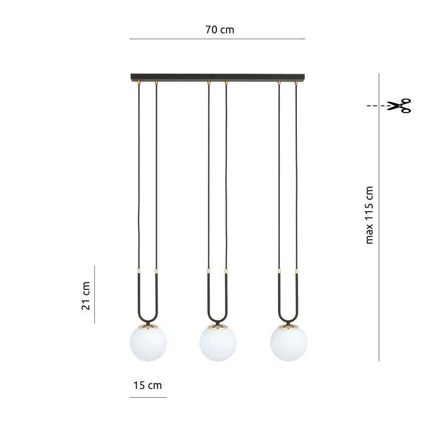 Lestenec na vrvici GLAM 3xE14/10W/230V črna