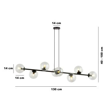 Lestenec na vrvici ROSSI 8xE14/10W/230V črna/prozorna