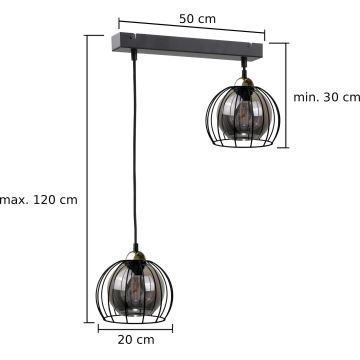 Lestenec na vrvici SOLO BLACK 2xE27/60W/230V črna/zlata