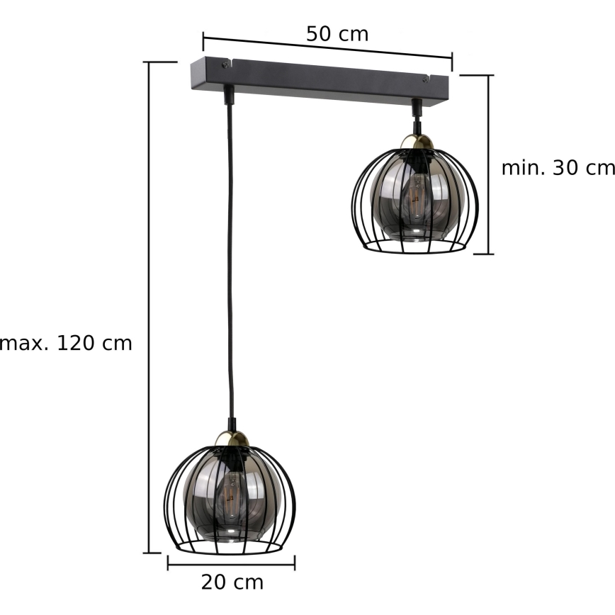 Lestenec na vrvici SOLO BLACK 2xE27/60W/230V črna/zlata