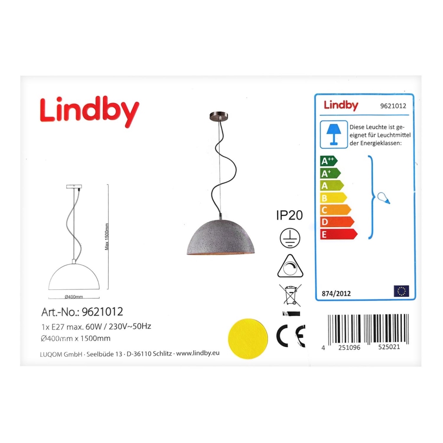 Lindby - LED RGBW Zatemnitveni lestenec na vrvici CAROLLE 1xE27/10W/230V Wi-Fi Tuya