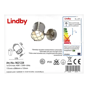 Lindby - LED Zatemnitvena stenska svetilka EBBI 1xE14/5W/230V