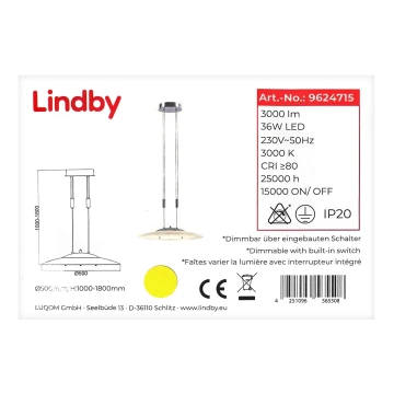 Lindby - LED Zatemnitveni lestenec na vrvici AMIDALA LED/36W/230V
