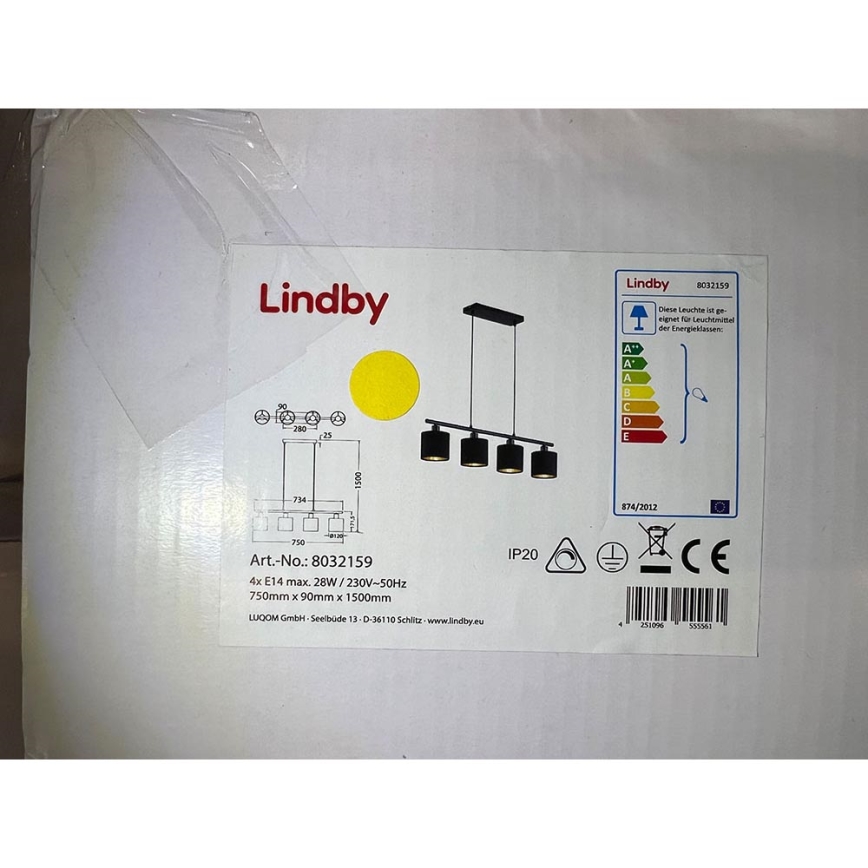 Lindby - Lestenec na vrvici VASILIA 4xE14/28W/230V