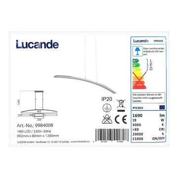 Lucande - LED Lestenec na vrvici LORIAN LED/19W/230V