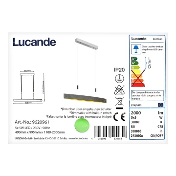 Lucande - LED Zatemnitveni lestenec na vrvici LIO 5xLED/5W/230V