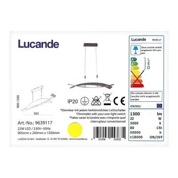 Lucande - LED Zatemnitveni lestenec na vrvici MARIJA LED/22W/230V