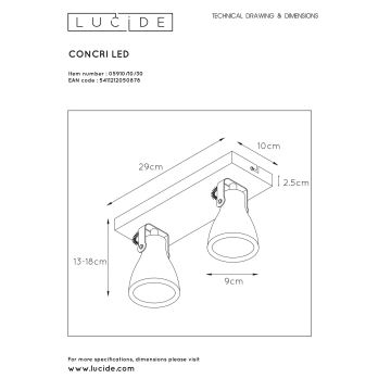 Lucide 05910/10/30 - LED Zatemnitveni reflektor CONCRI 2xGU10/5W/230V