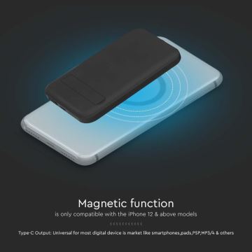 Magnetni Power Bank z brezžičnim polnilnikom Power Delivery 10 000mAh/20W/3,7V črna